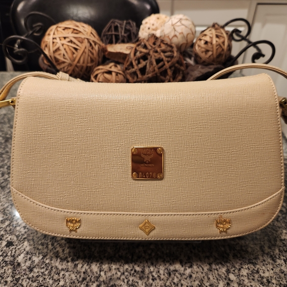MCM Handbags - MCM Cream Shoulder Bag with Gold Accents